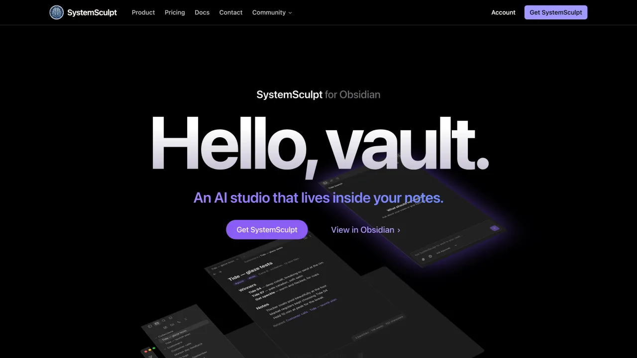 The SystemSculpt website home page.
